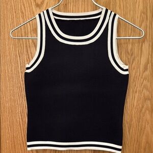 Black and White Ribbed Fitted Tank Top